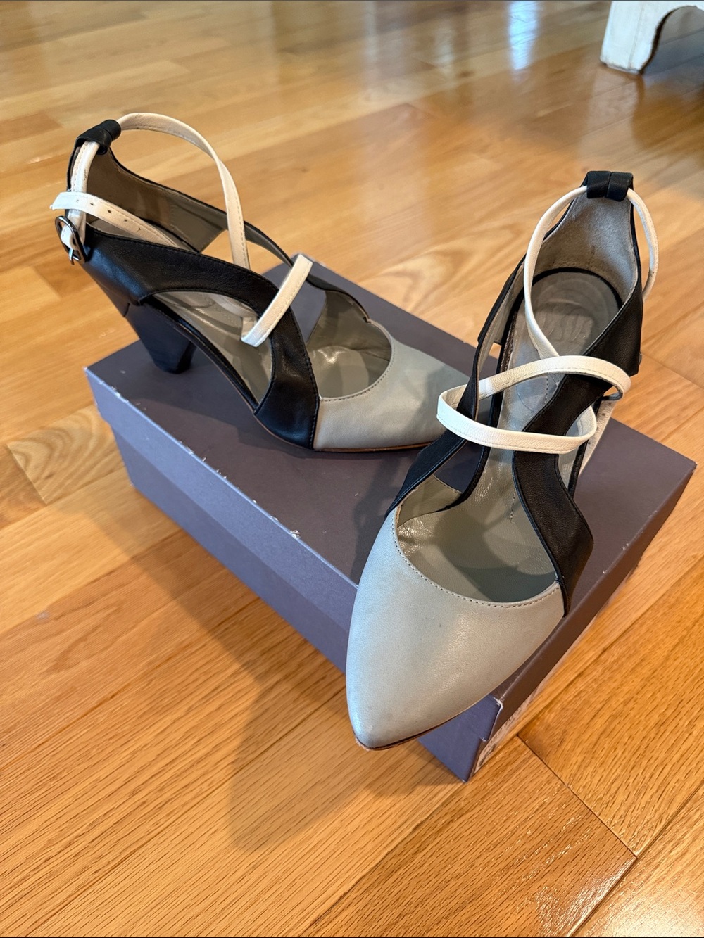 IXOS Women’s Two-Tone Pointed Toe Slingback Heels in Gray and Black